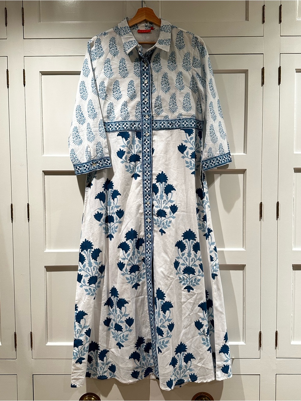 Oliphant Blue and White Floral Button-Front Maxi Dress
